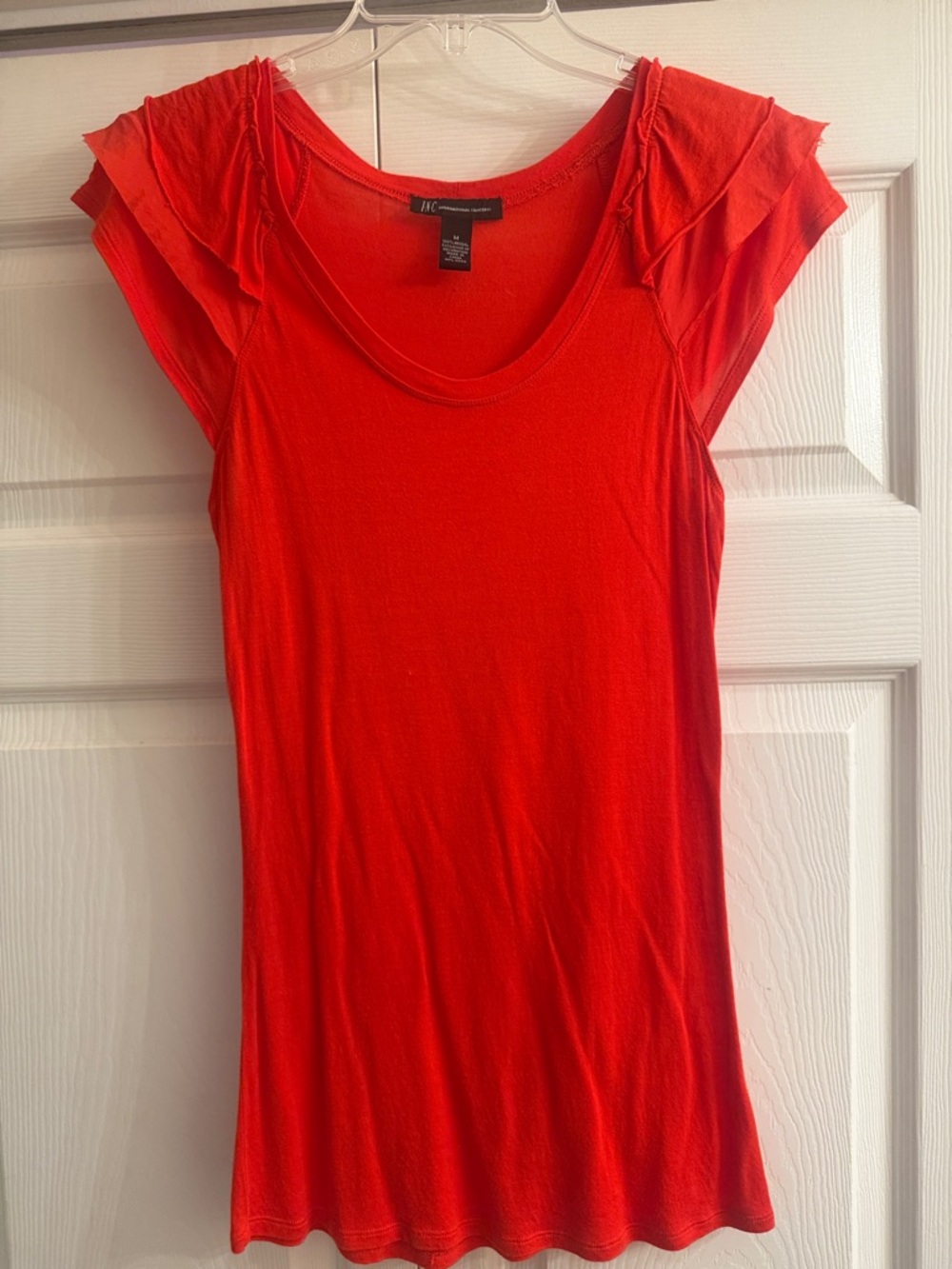 INC Bright Orange/Red Ruffle Sleeve cap sleeve top,  Size M.